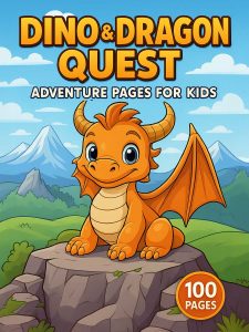 Dino and Dragon Quest 100 adventure pages coloring book for kids ages 5-10