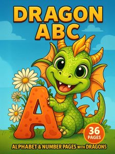 Dragon ABC 36 alphabet and number pages with dragons for early learners