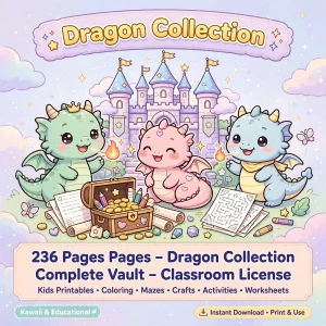 Dragon Collection Complete Vault 236 pages classroom license bundle cover showing dragon coloring pages