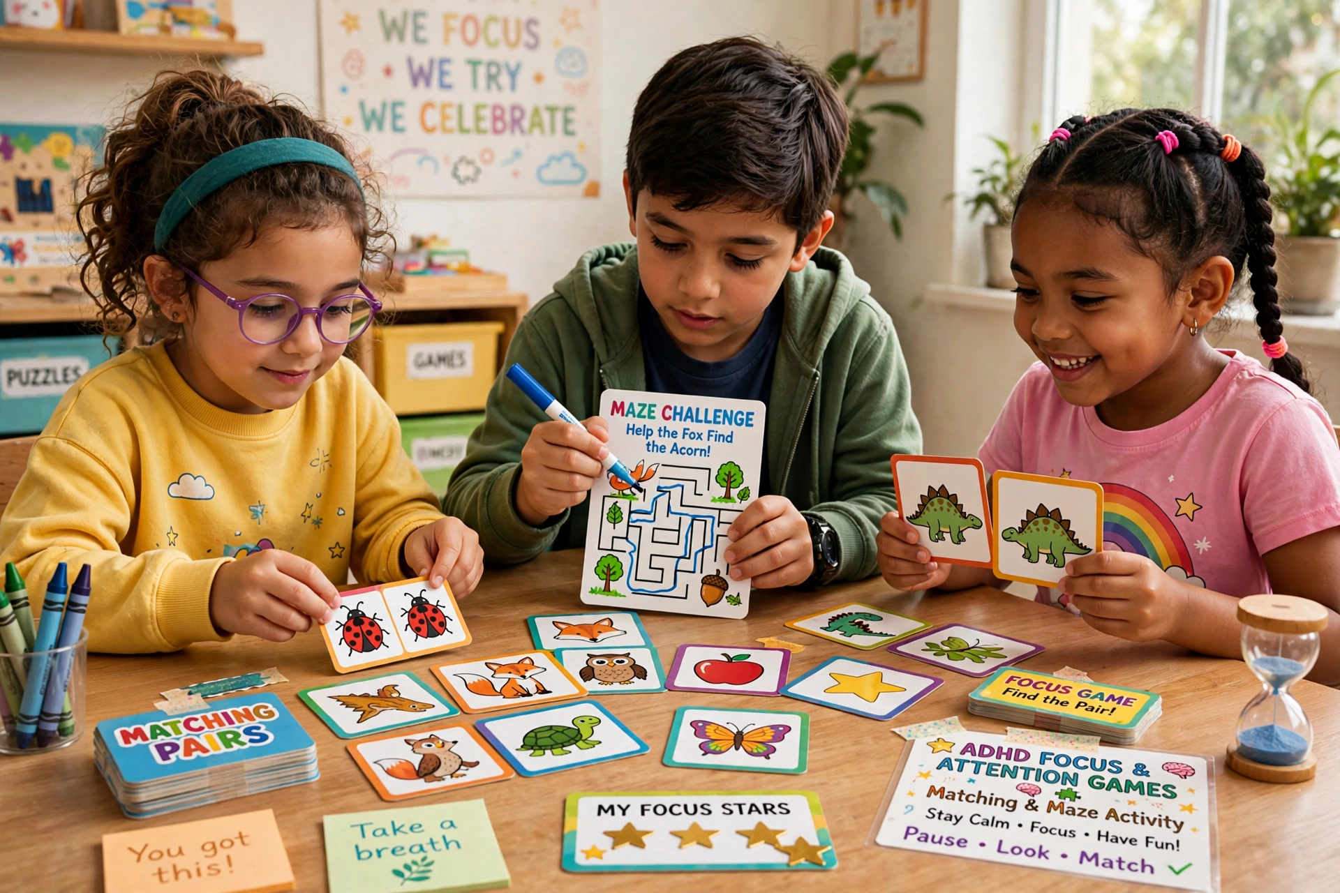 Kids matching game and maze activity – focus and attention